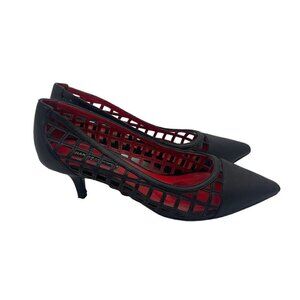Charles Jourdan Paris Womens Shoes Size US7.5 Black Red Perforated Leather Pump
